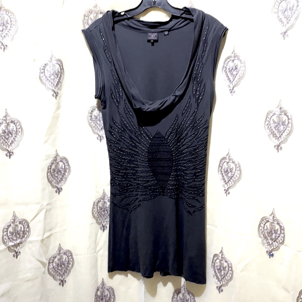KATE MOSS/TOPSHOP GREY BRONZE MEDALLION SCOOP COWL NECK DRESS SZ 6